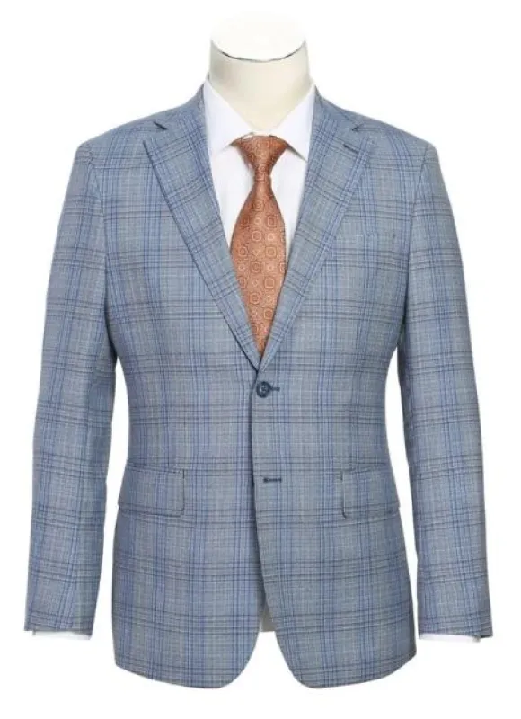 Mens Light Gray Windowpane Plaid Suit made by Alberto Nardoni