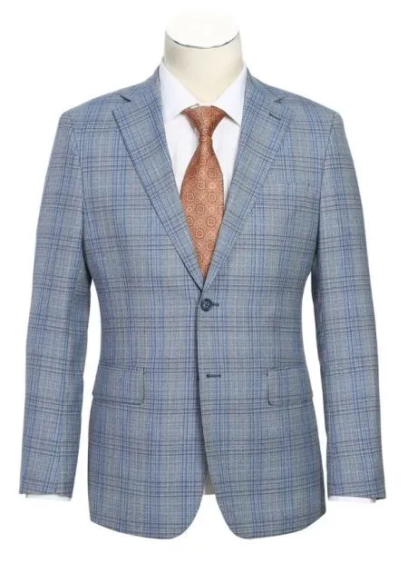 Mens Light Gray Windowpane Plaid Suit sold by Alberto Nardoni