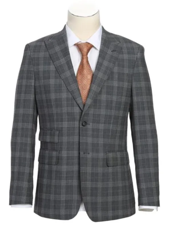 Mens Gray Check Windowpane Plaid Suit made by Alberto Nardoni