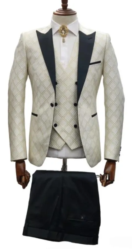 White and Gold Tuxedo - White and Gold Prom 2026 Suit - Wedding Tuxedo made by Alberto Nardoni