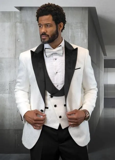 White and Black Tuxedo Vested Suit - Wedding Tuxedo sold by Alberto Nardoni