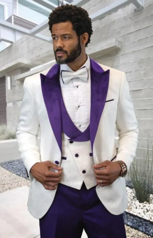 White and Purple Tuxedo Vested Suit - Wedding Tuxedo made by Alberto Nardoni