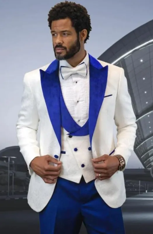 White and Royal Tuxedo Vested Suit - Wedding Tuxedo made by Alberto Nardoni
