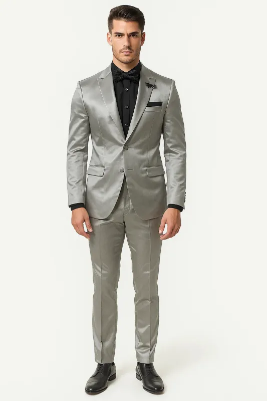 Mens Shiny Blazer - Off-White Sateen Vested Suit made by Alberto Nardoni