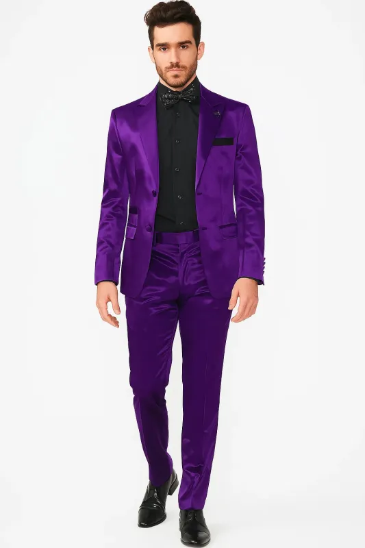 Mens Shiny Blazer - Purple Sateen Vested Suit made by Alberto Nardoni