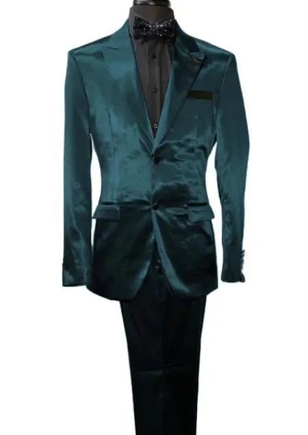 Mens Shiny Blazer - Teal Blue Sateen Vested Suit sold by Alberto Nardoni product image thumbnail 5