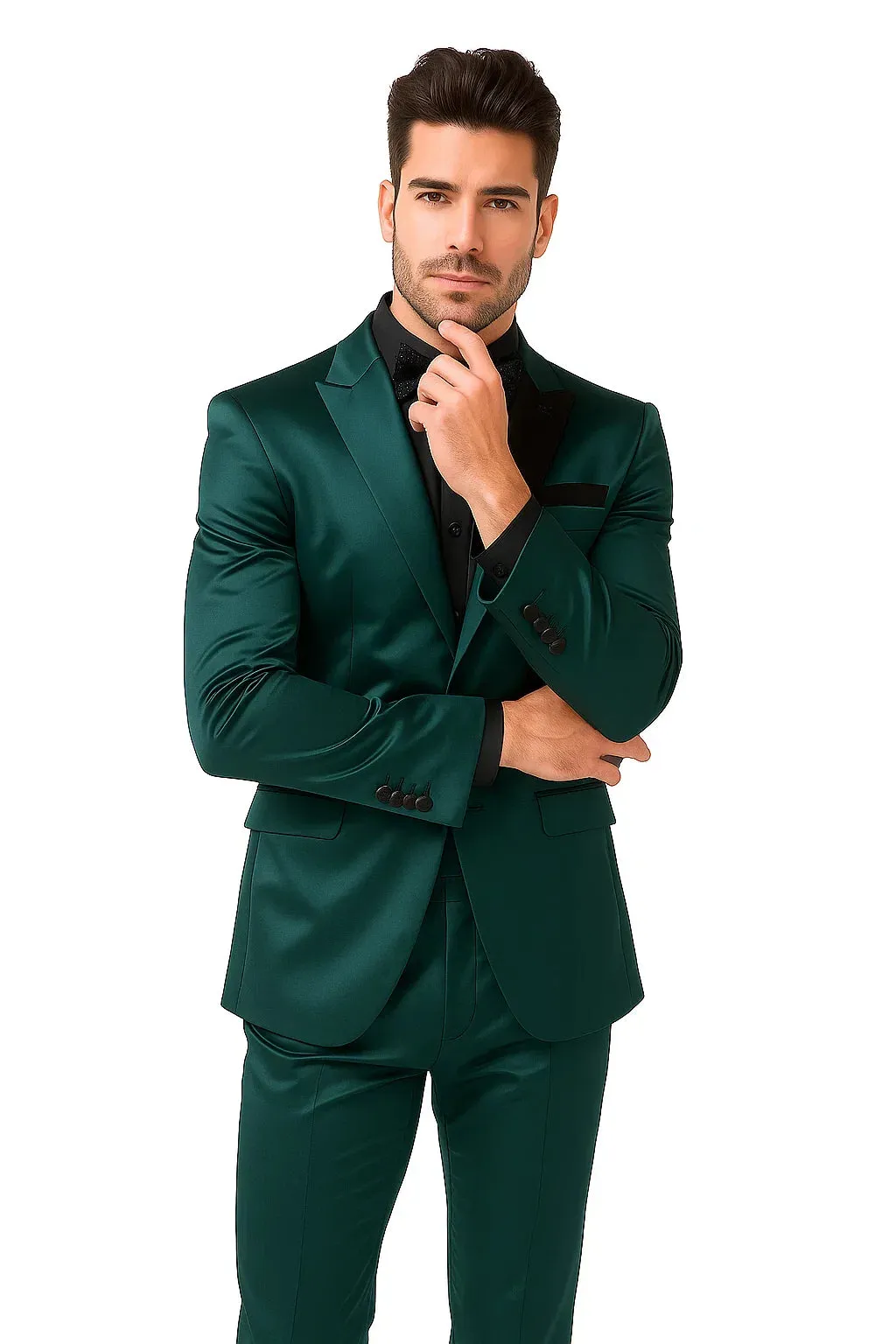 Mens Shiny Blazer - Teal Blue Sateen Vested Suit sold by Alberto Nardoni product image thumbnail 2
