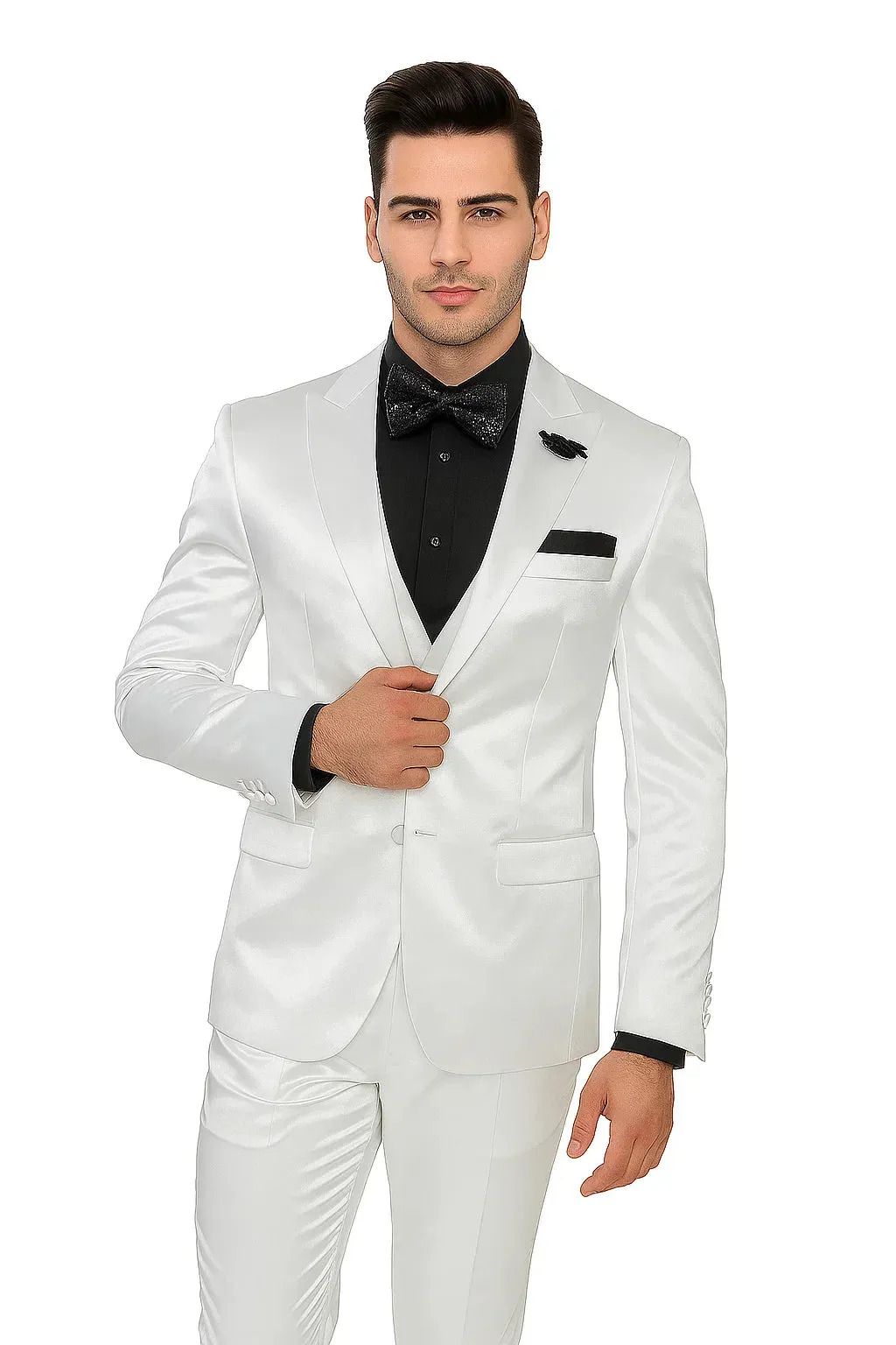 Mens Shiny Blazer - White Sateen Vested Suit sold by Alberto Nardoni product image thumbnail 4