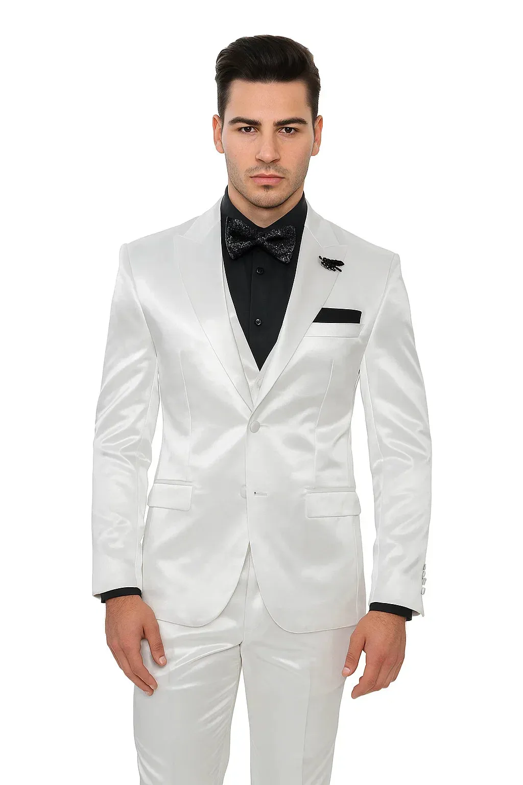 Mens Shiny Blazer - White Sateen Vested Suit sold by Alberto Nardoni