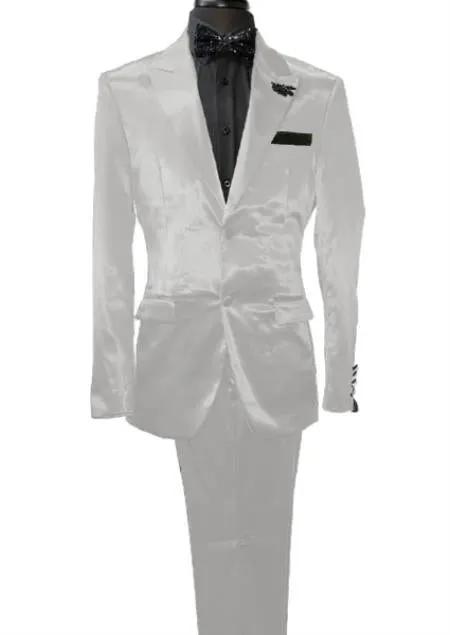 Mens Shiny Blazer - White Sateen Vested Suit sold by Alberto Nardoni product image thumbnail 5