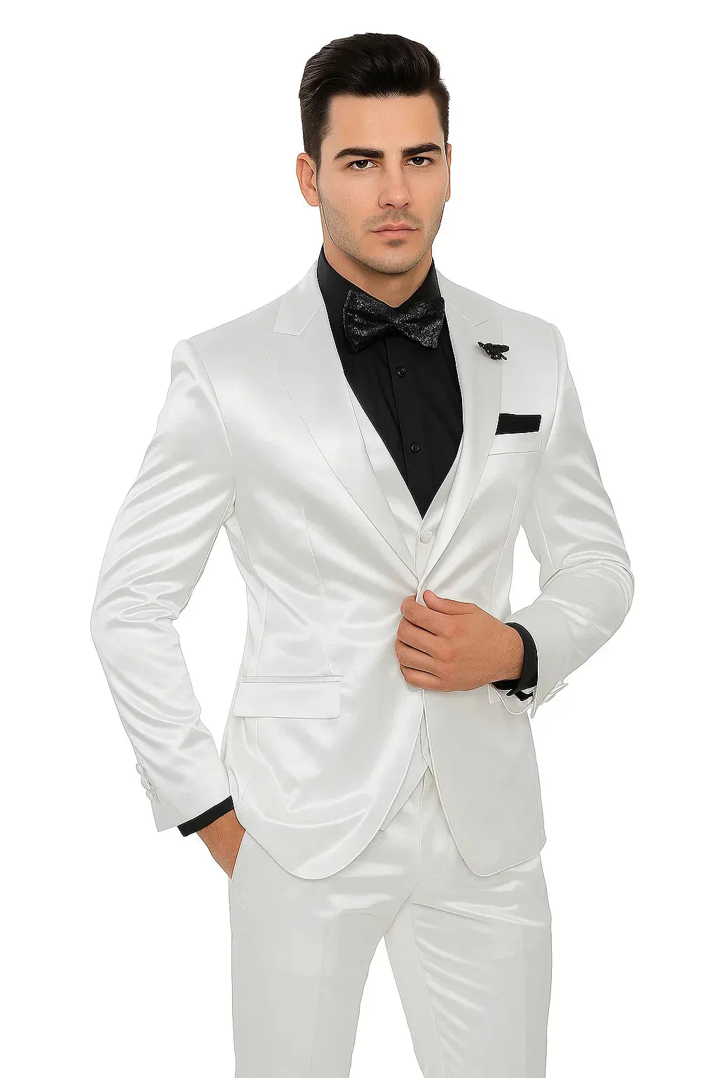 Mens Shiny Blazer - White Sateen Vested Suit sold by Alberto Nardoni product image thumbnail 2