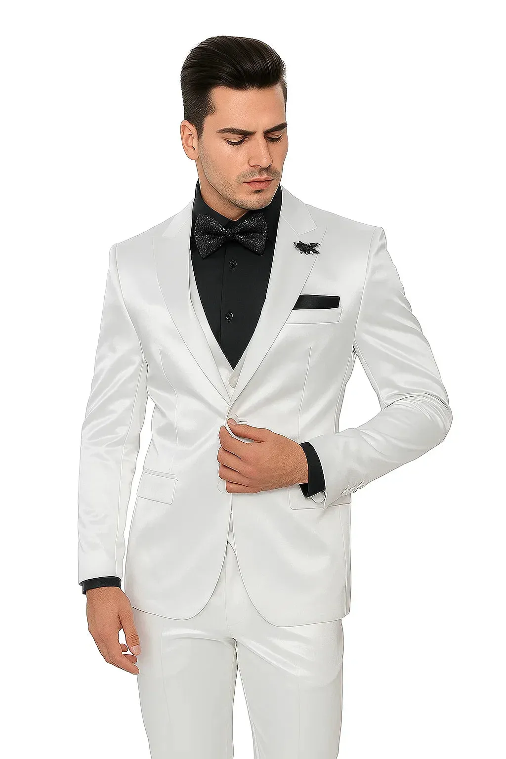 Mens Shiny Blazer - White Sateen Vested Suit sold by Alberto Nardoni product image thumbnail 3
