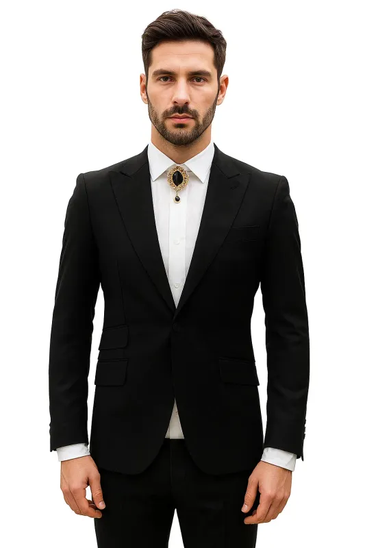 Mens Shiny Blazer - Black Sateen Vested Suit made by Alberto Nardoni