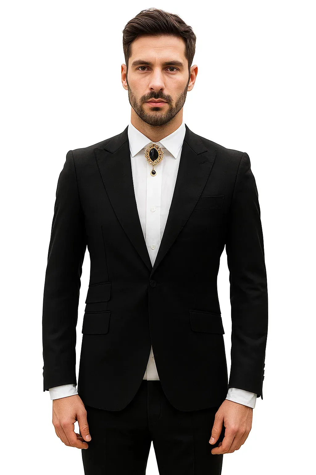 Mens Shiny Blazer - Black Sateen Vested Suit sold by Alberto Nardoni