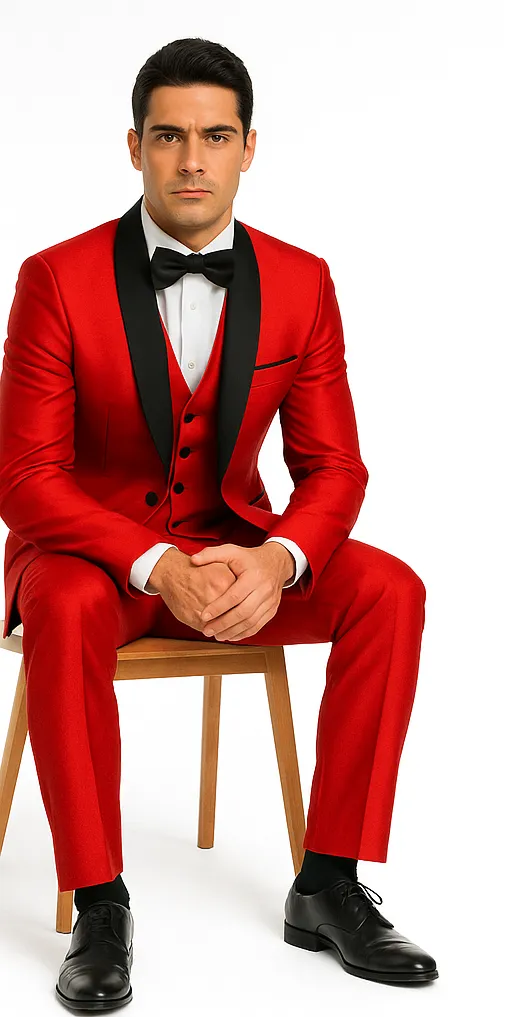 Shiny Red Tuxedo Shawl Collar Jacket & Pants Suit Prom 2026 Or Wedding Or Groom Tuxedo sold by Alberto Nardoni product image thumbnail 4