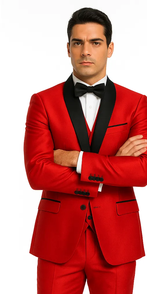 Shiny Red Tuxedo Shawl Collar Jacket & Pants Suit Prom 2026 Or Wedding Or Groom Tuxedo sold by Alberto Nardoni product image thumbnail 5