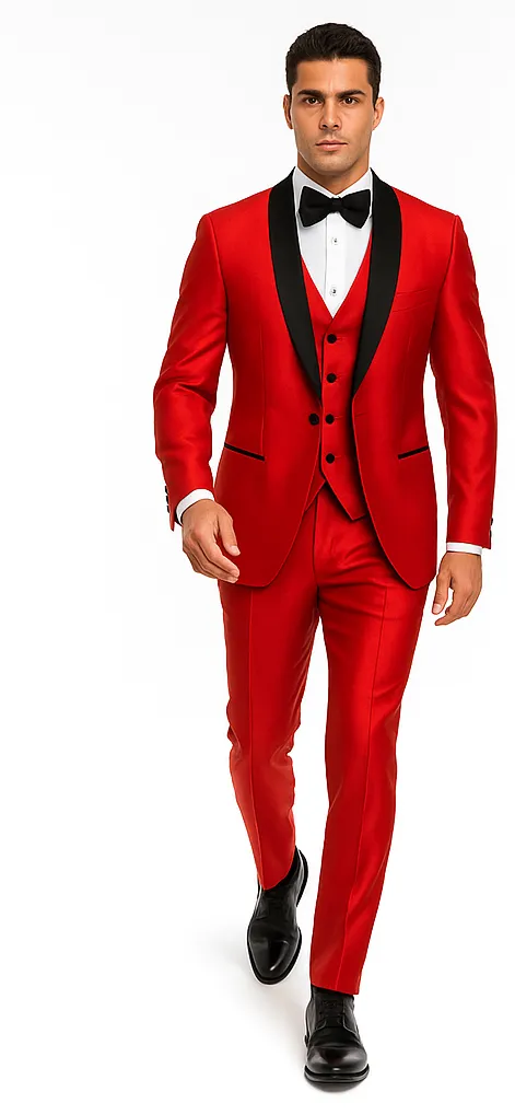 Shiny Red Tuxedo Shawl Collar Jacket & Pants Suit Prom 2026 Or Wedding Or Groom Tuxedo sold by Alberto Nardoni product image thumbnail 3