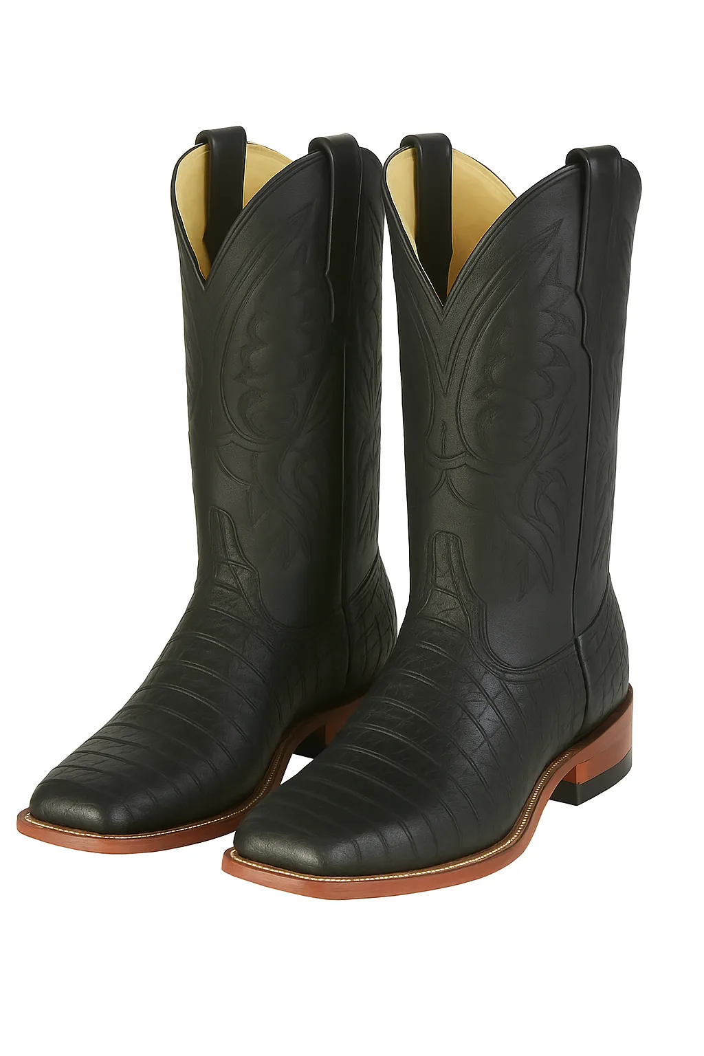 Los Altos Boots Men's Black Caiman Belly Wide Square Toe Boots sold by Alberto Nardoni