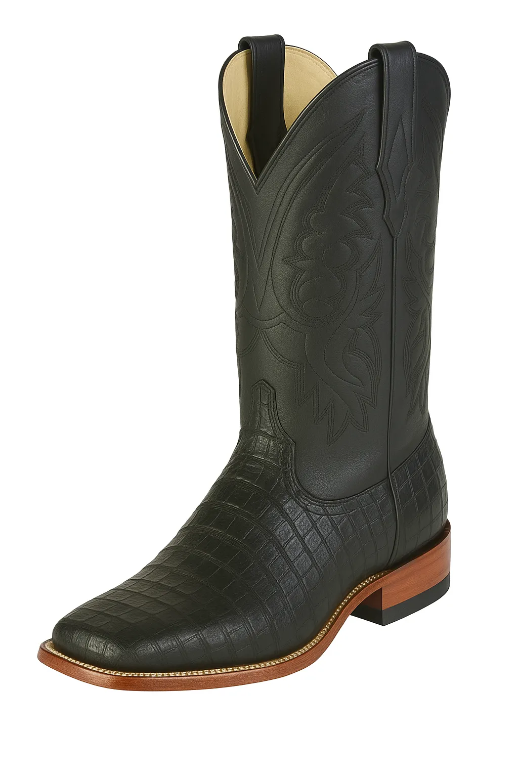 Los Altos Boots Men's Black Caiman Belly Wide Square Toe Boots sold by Alberto Nardoni product image thumbnail 3