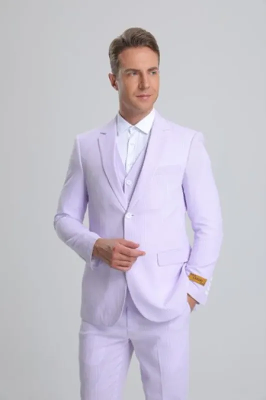 Seersucker Suit - Summer Suit - Cotton Suit - Purple made by Alberto Nardoni
