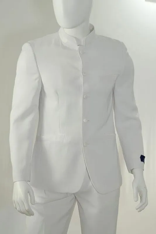 2 Piece Mandarin Collar Suit Fabric Covered Buttons-White made by Alberto Nardoni