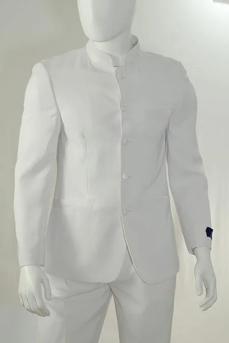 2 Piece Mandarin Collar Suit Fabric Covered Buttons-White sold by Alberto Nardoni