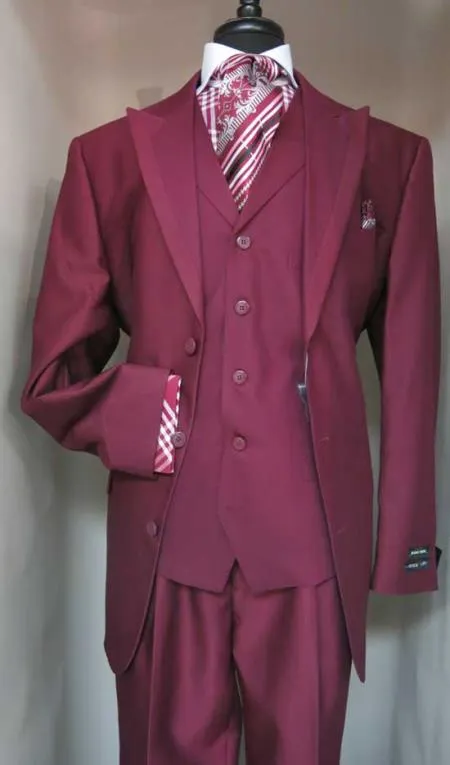 Mens Three Piece Suit - Vested Suit Mens Darker Burgundy ~ Wine ~ Maroon Suit sold by Alberto Nardoni