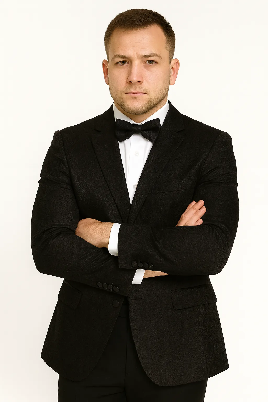 Men's Shiny 2 Buttons Notch Collar Floral Paisley Formal Black Blazer sold by Alberto Nardoni product image thumbnail 4