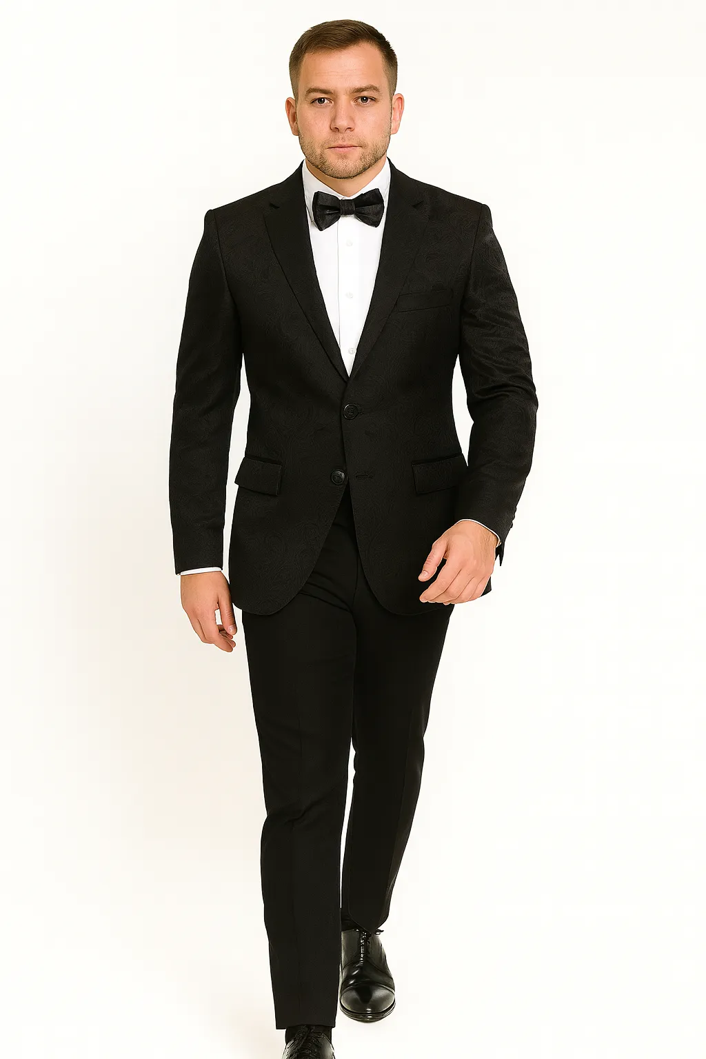 Men's Shiny 2 Buttons Notch Collar Floral Paisley Formal Black Blazer sold by Alberto Nardoni product image thumbnail 2