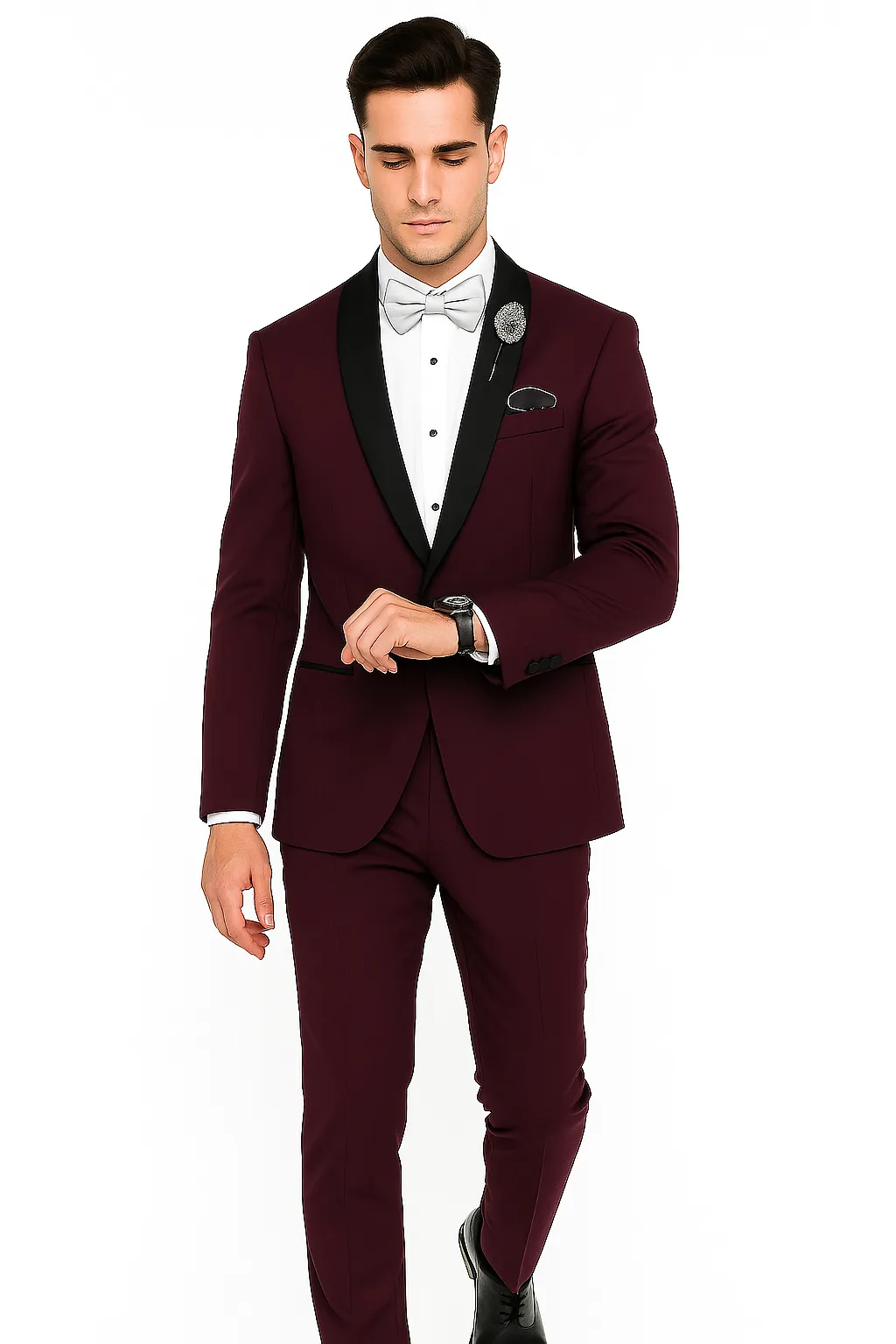 Men's Purple - Plum - Eggplant Jacket and Pants Two Button Shawl Lapel Tuxedo sold by Alberto Nardoni product image thumbnail 4