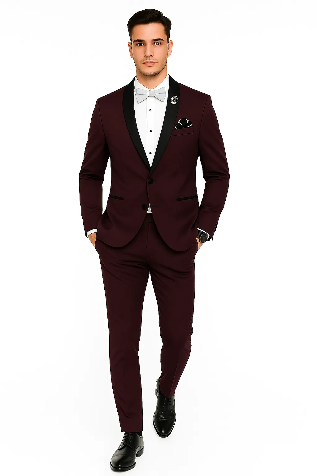 Men's Purple - Plum - Eggplant Jacket and Pants Two Button Shawl Lapel Tuxedo sold by Alberto Nardoni