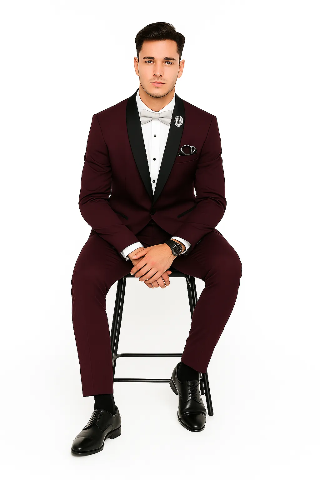 Men's Purple - Plum - Eggplant Jacket and Pants Two Button Shawl Lapel Tuxedo sold by Alberto Nardoni product image thumbnail 5