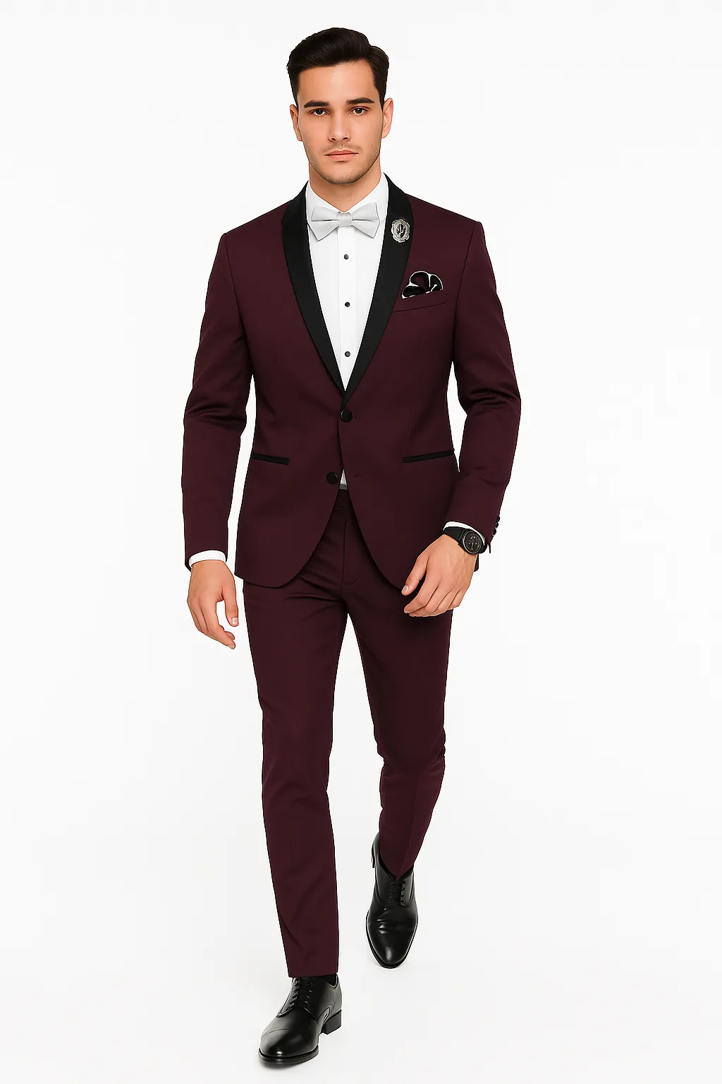 Men's Purple - Plum - Eggplant Jacket and Pants Two Button Shawl Lapel Tuxedo sold by Alberto Nardoni product image thumbnail 3