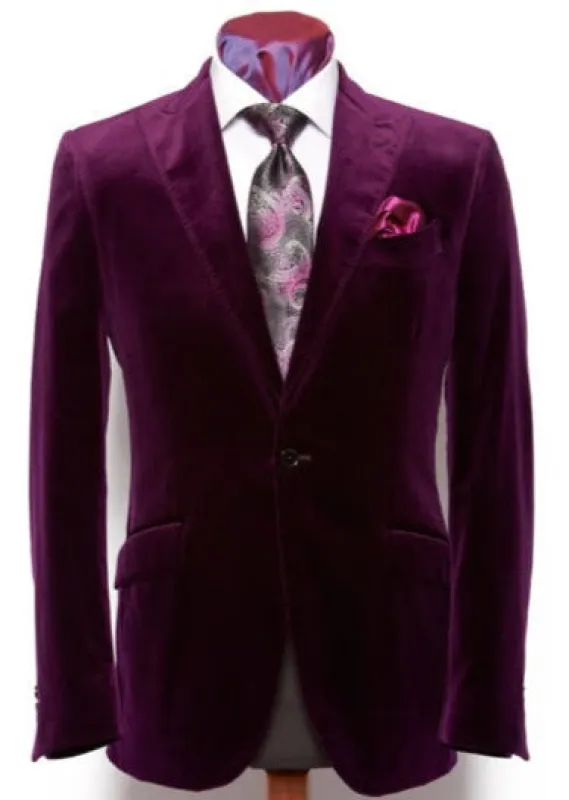Men's Two-Button Pure Cotton Velvet Purple Sport Coat velour Men's blazer Jacket made by Alberto Nardoni