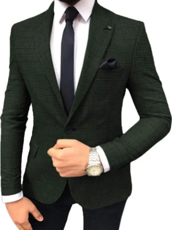 Plaid Blazer - Windowpane Blazer - Army Green Blazer made by Alberto Nardoni