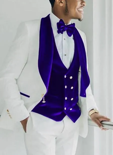 Wedding Tuxedo - Groom Suit - White and Royal Blue Prom 2026 Suit sold by Alberto Nardoni