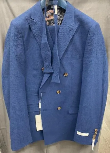 Seersucker Suit - Summer Suit Blue sold by Alberto Nardoni