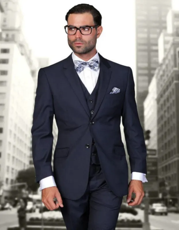 Big and Tall Suit - 3 PC Navy Extra Long Modern Fit Suit made by Alberto Nardoni