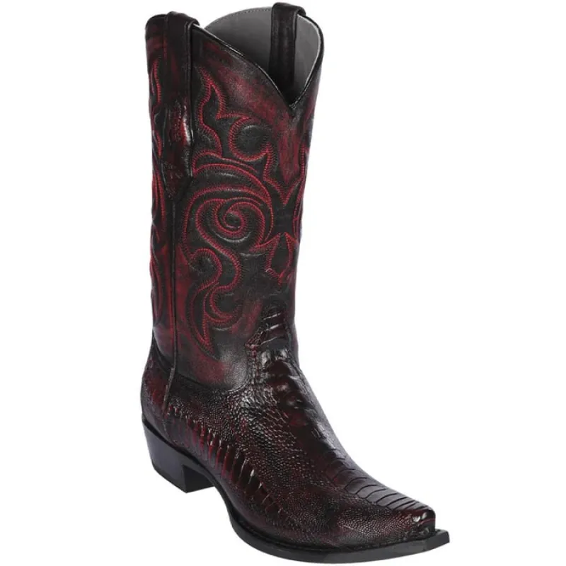 Men's Black Cherry Ostrich Leg Cowboy Boots - Los Altos Dress Western Boots made by Alberto Nardoni