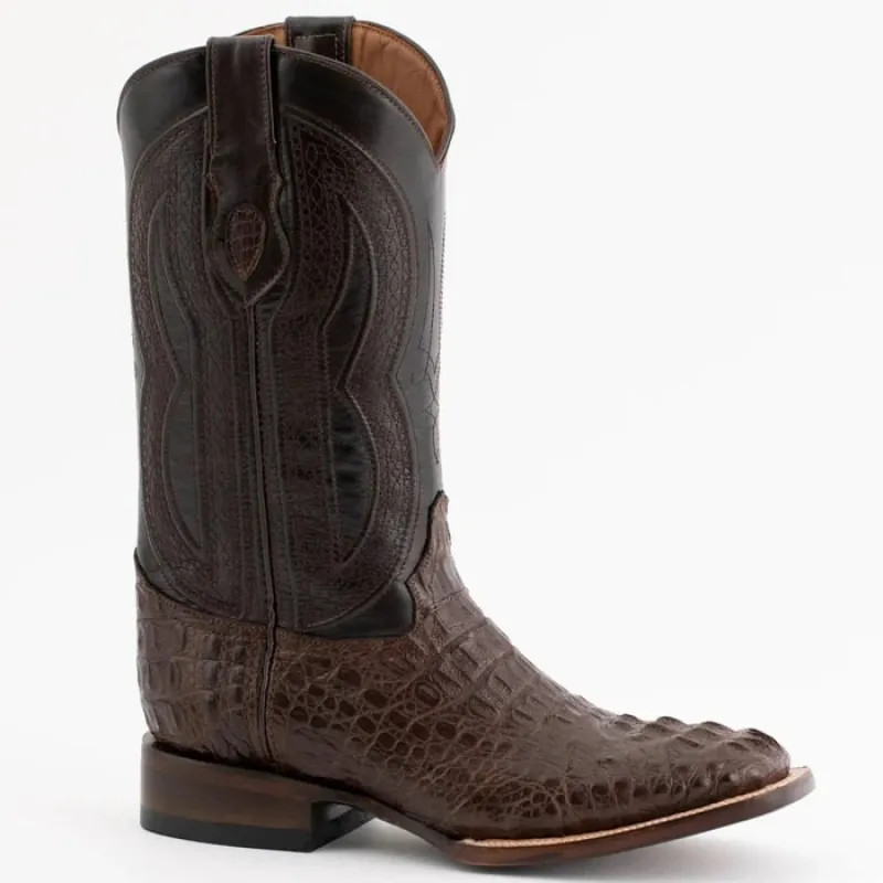 Men's Ferrini Dakota Hornback Caiman Cowboy Boots - Square Toe Brown Leather Western Dress Boots made by Alberto Nardoni