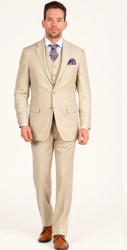 Giorgio Fiorelli Men' 2 Button 3 Piece Double Vents Beige Suit made by Alberto Nardoni