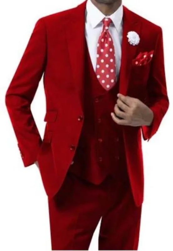 Mens 2 Button Suit Red Peak Lapel Low Cut Vest made by Alberto Nardoni