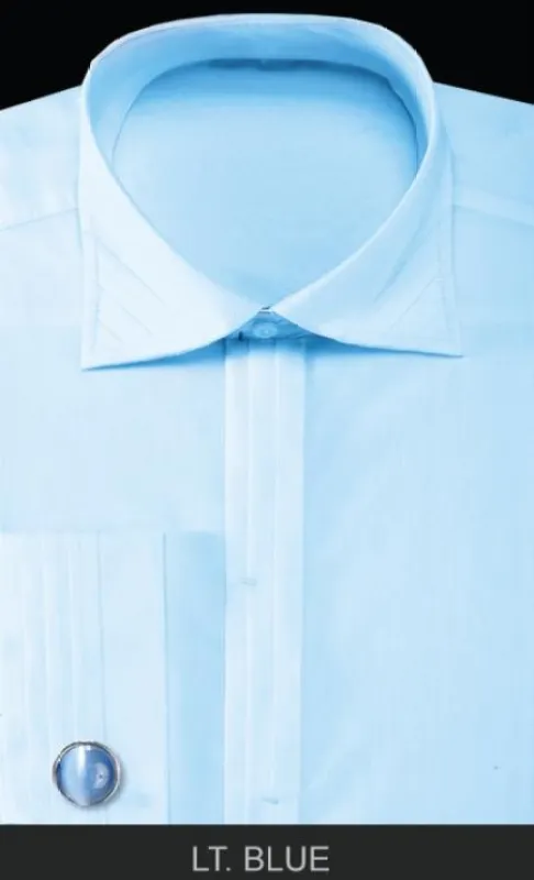 French Cuff with Cuff Links - Solid Pleated Collar Light Blue Men's Dress Shirt made by Alberto Nardoni