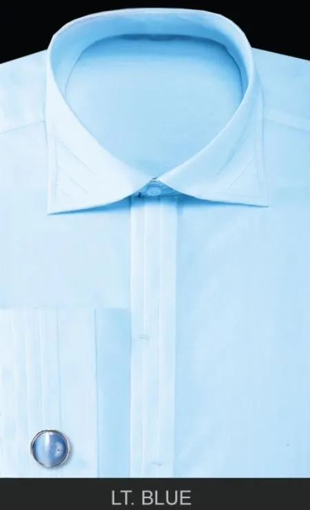 French Cuff with Cuff Links - Solid Pleated Collar Light Blue Men's Dress Shirt sold by Alberto Nardoni