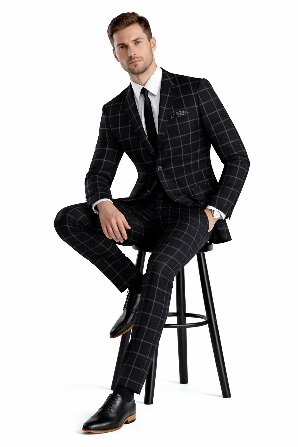 Mens Plaid Suit - Black Windowpane Suit - 1920 Suits sold by Alberto Nardoni product image thumbnail 5