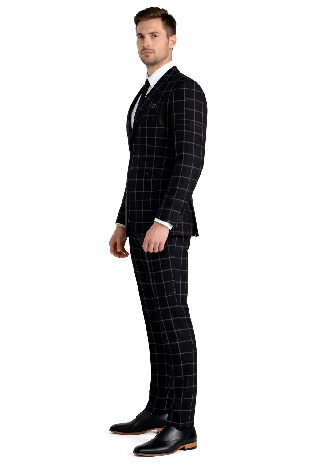 Mens Plaid Suit - Black Windowpane Suit - 1920 Suits sold by Alberto Nardoni product image thumbnail 3