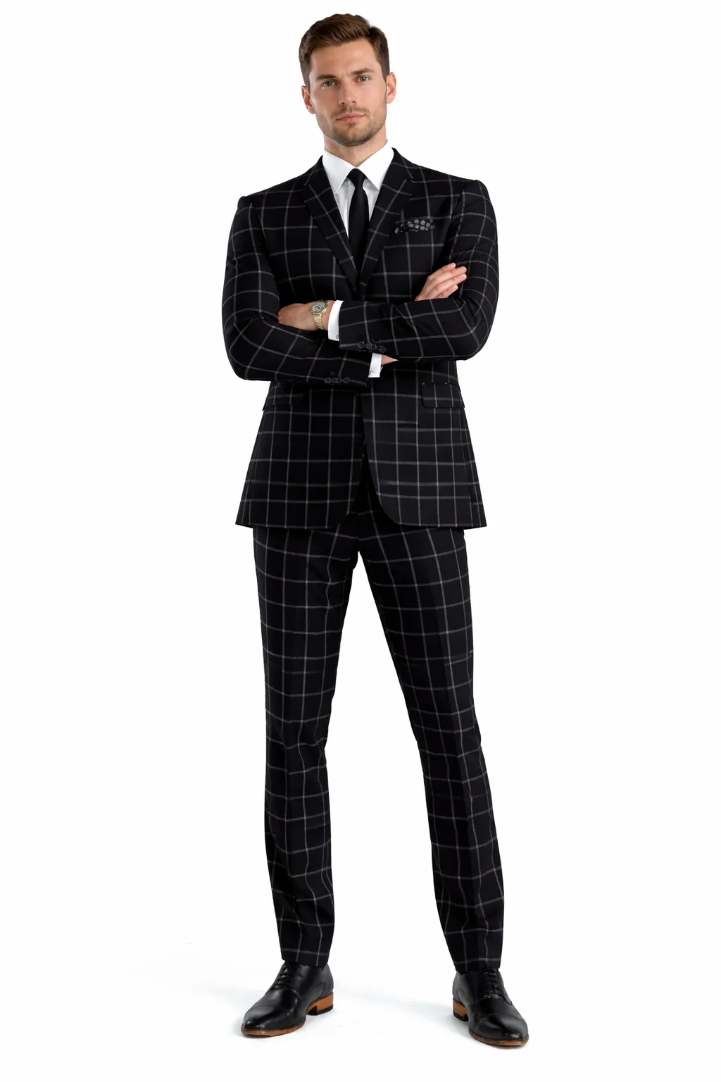 Mens Plaid Suit - Black Windowpane Suit - 1920 Suits sold by Alberto Nardoni product image thumbnail 4