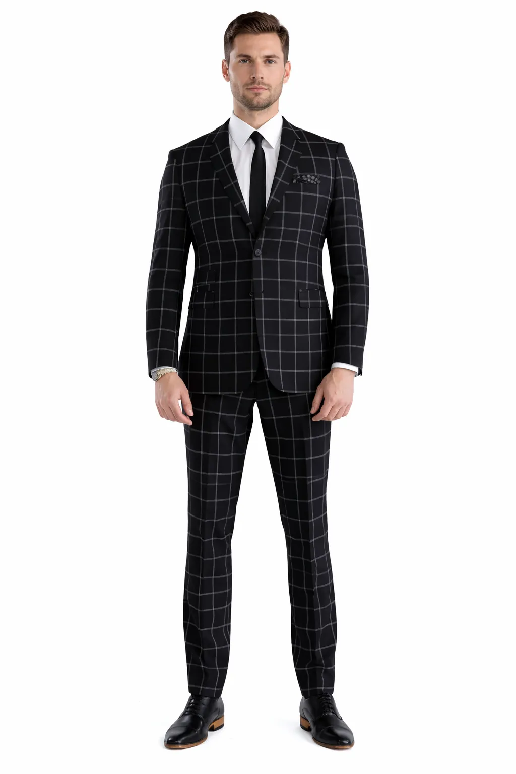 Mens Plaid Suit - Black Windowpane Suit - 1920 Suits sold by Alberto Nardoni