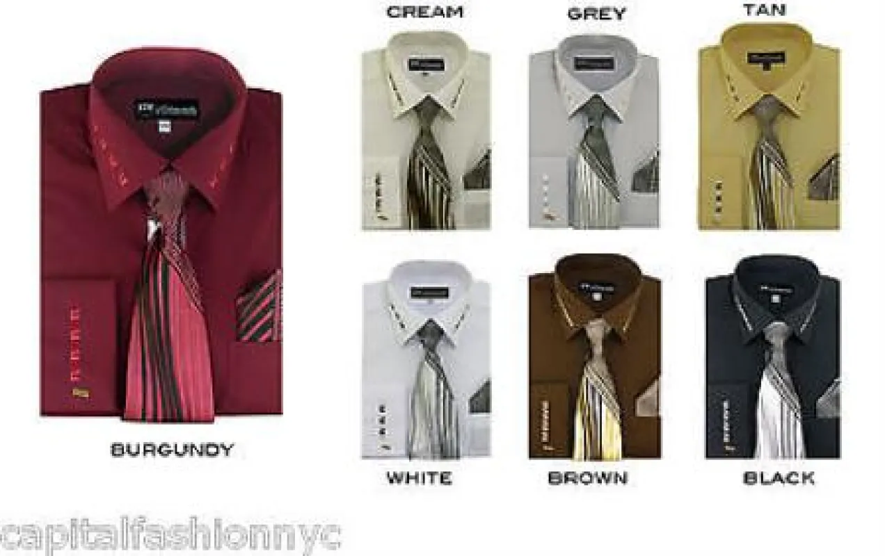 French Cuff + Tie + Handkerchief Men's Dress Shirt With Tie made by Alberto Nardoni