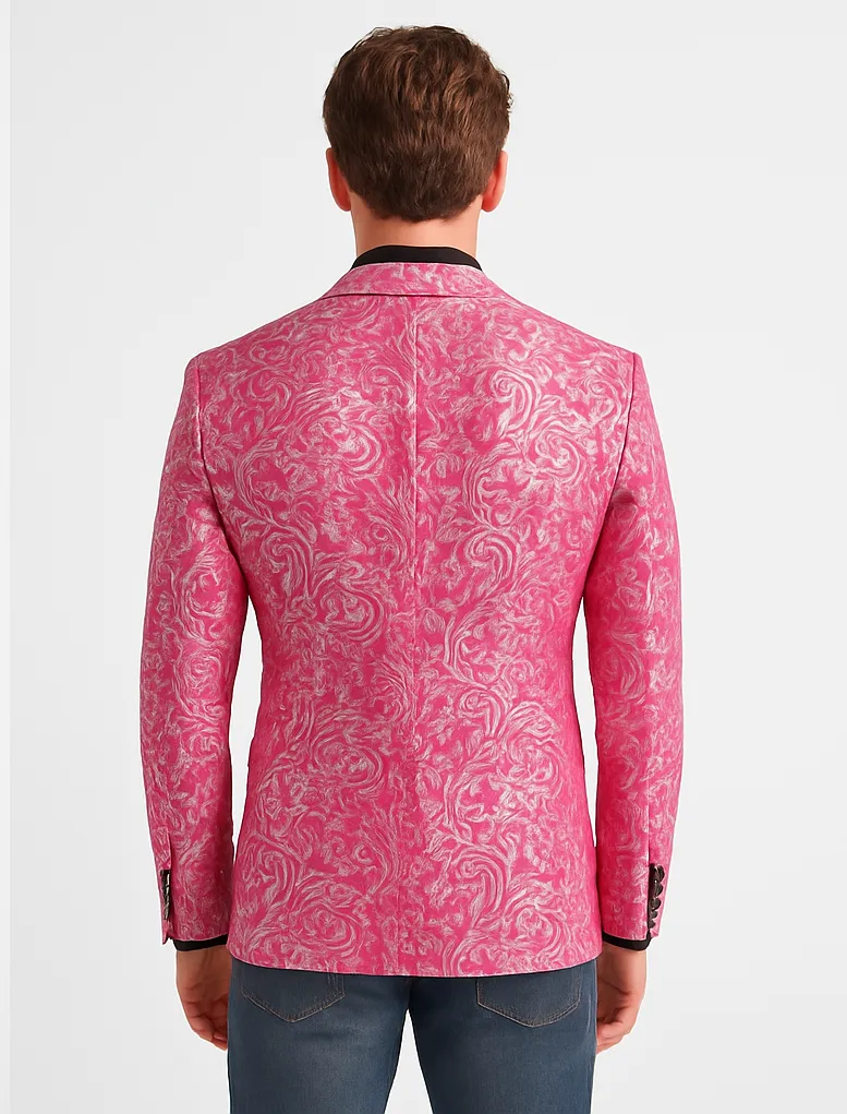 Alberto Nardoni Brand Fashion Men's shiny Fuchsia ~ black lapel blazer fashion pink sportcoat sold by Alberto Nardoni product image thumbnail 3